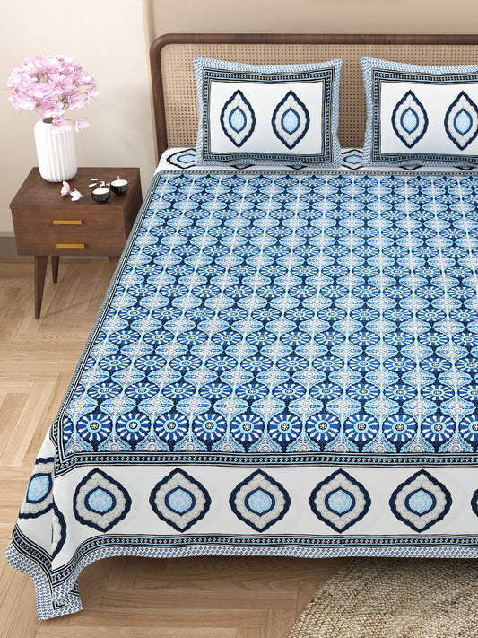 100% Cotton King Size Bedsheet with 2 Pillow Cover Set