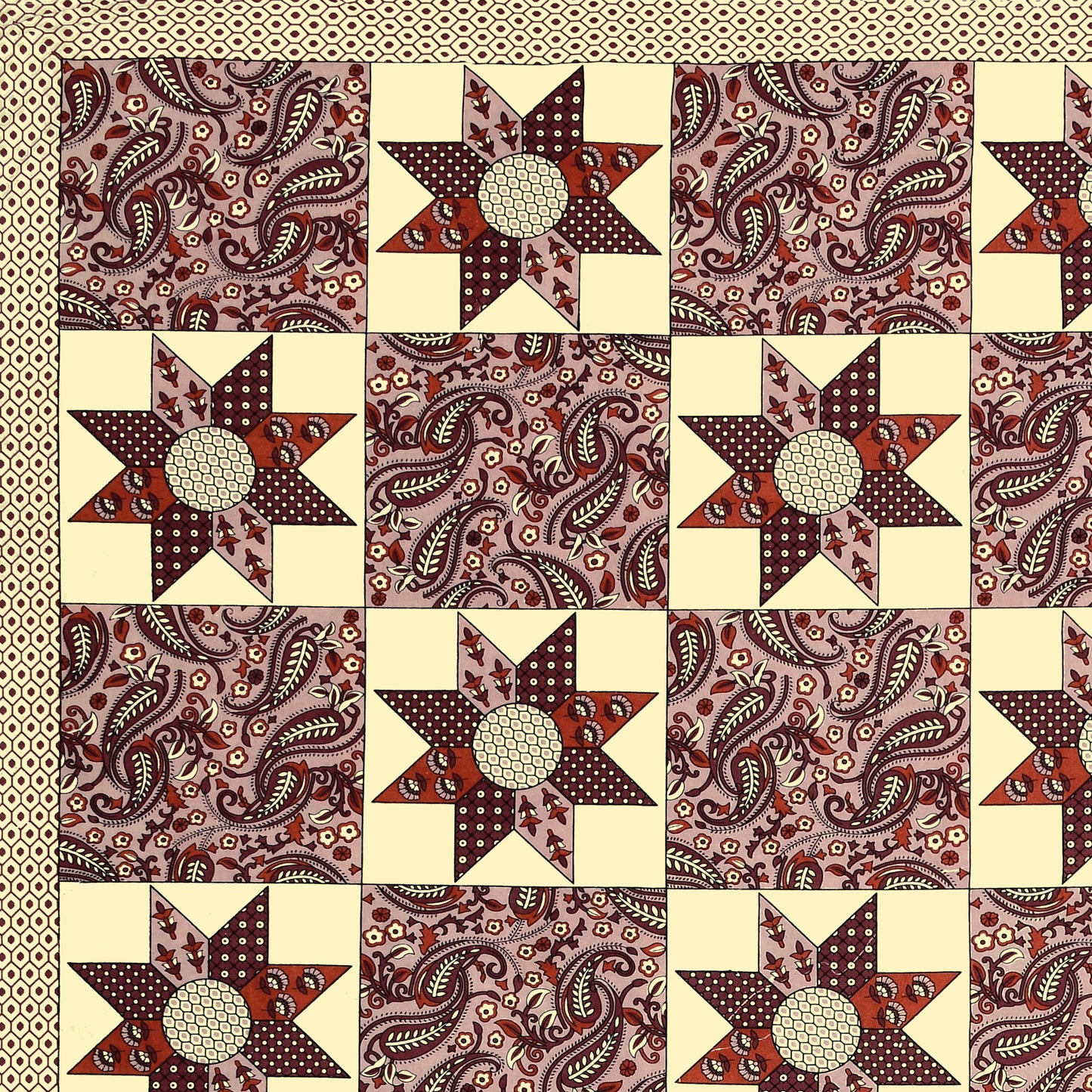 New Ajrak  Print 100% Cotton King Size Bedsheet with 2 Pillow Cover Set