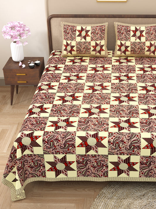 New Ajrak  Print 100% Cotton King Size Bedsheet with 2 Pillow Cover Set