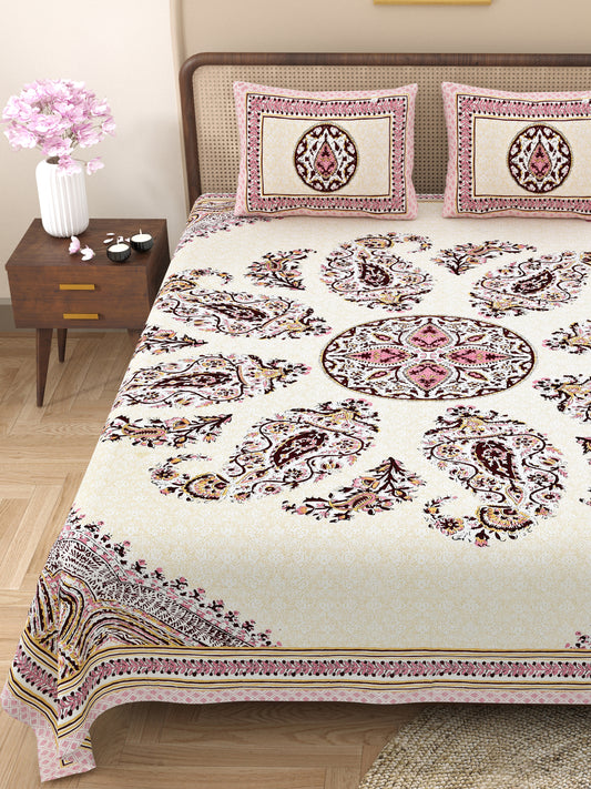Royal Rajwada Print 100% Cotton King Size Bedsheet with 2 Pillow Cover Set