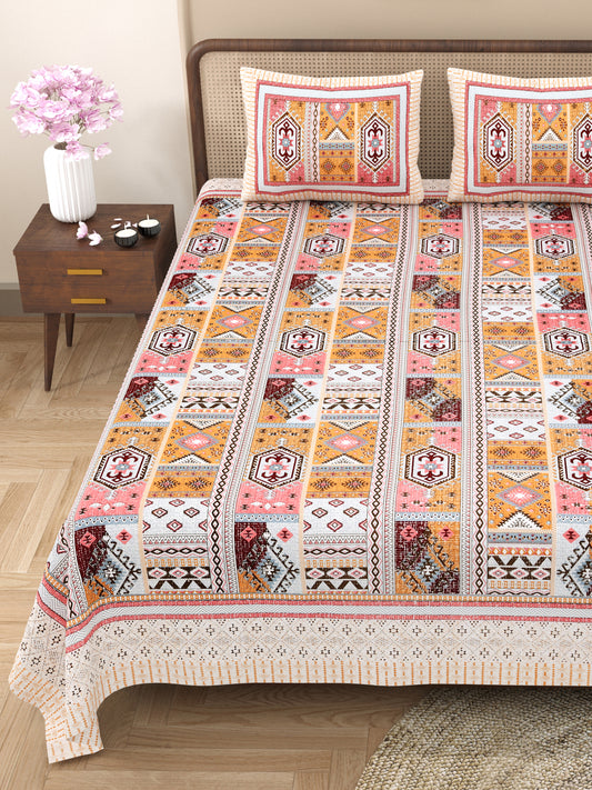 100% Cotton King Size Bedsheet with 2 Pillow Cover Set