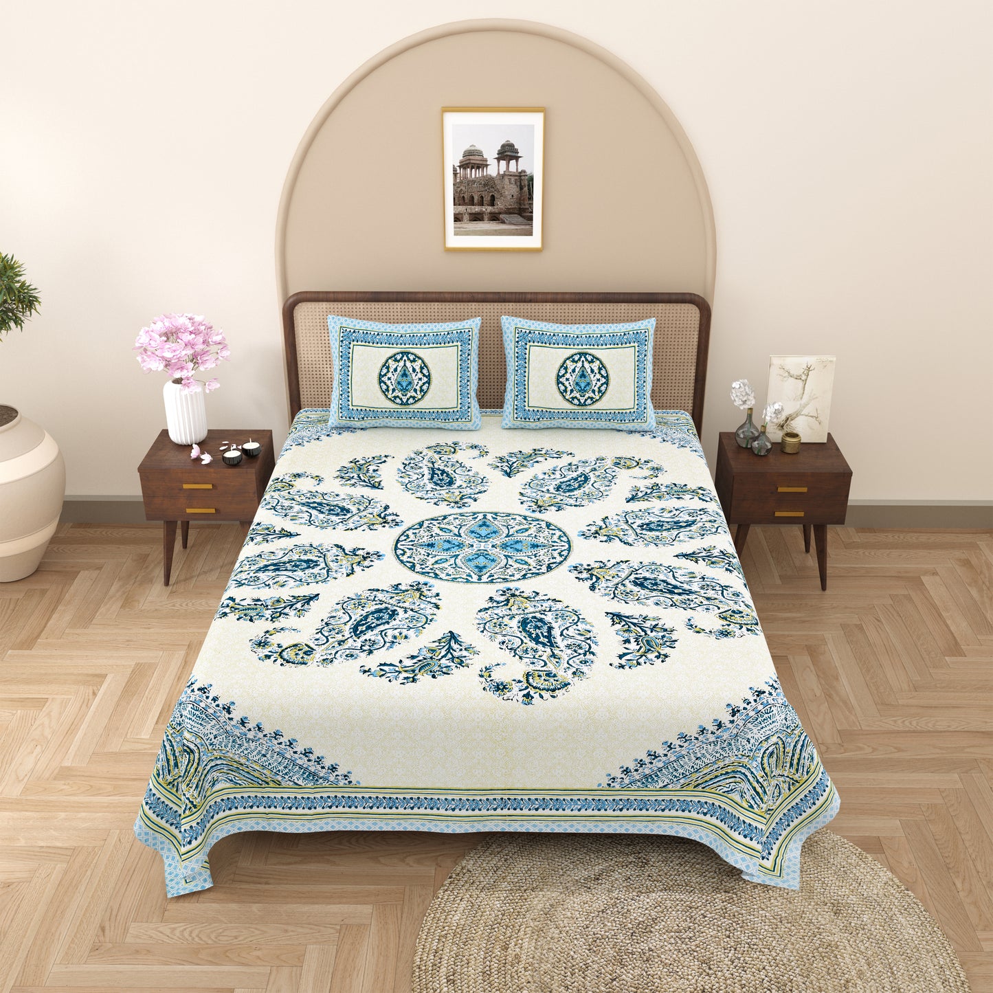 Royal Rajwada Print 100% Cotton King Size Bedsheet with 2 Pillow Cover Set