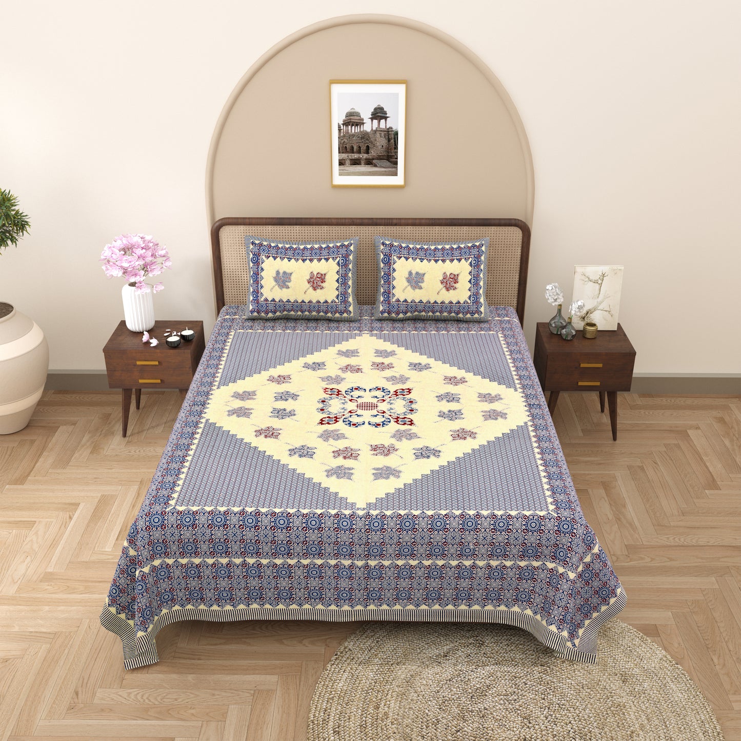 Kashish Print 100% Cotton King Size Bedsheet with 2 Pillow Cover Set
