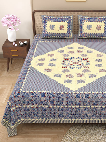 Kashish Print 100% Cotton King Size Bedsheet with 2 Pillow Cover Set