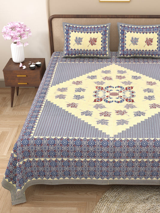 Kashish Print 100% Cotton King Size Bedsheet with 2 Pillow Cover Set