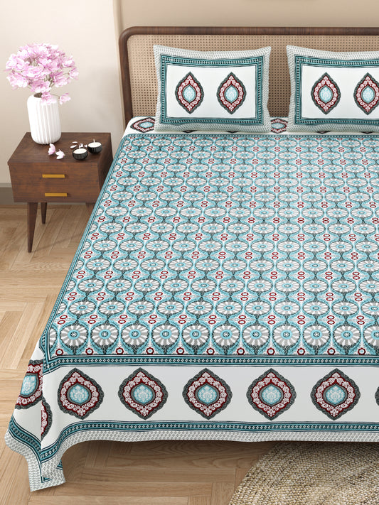 100% Cotton King Size Bedsheet with 2 Pillow Cover Set