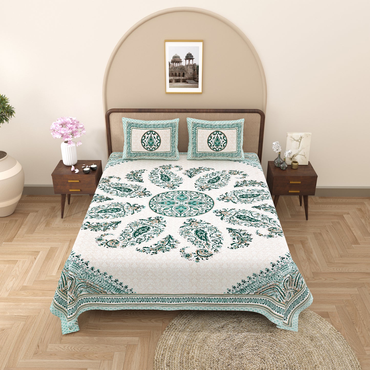 Royal Rajwada Print 100% Cotton King Size Bedsheet with 2 Pillow Cover Set