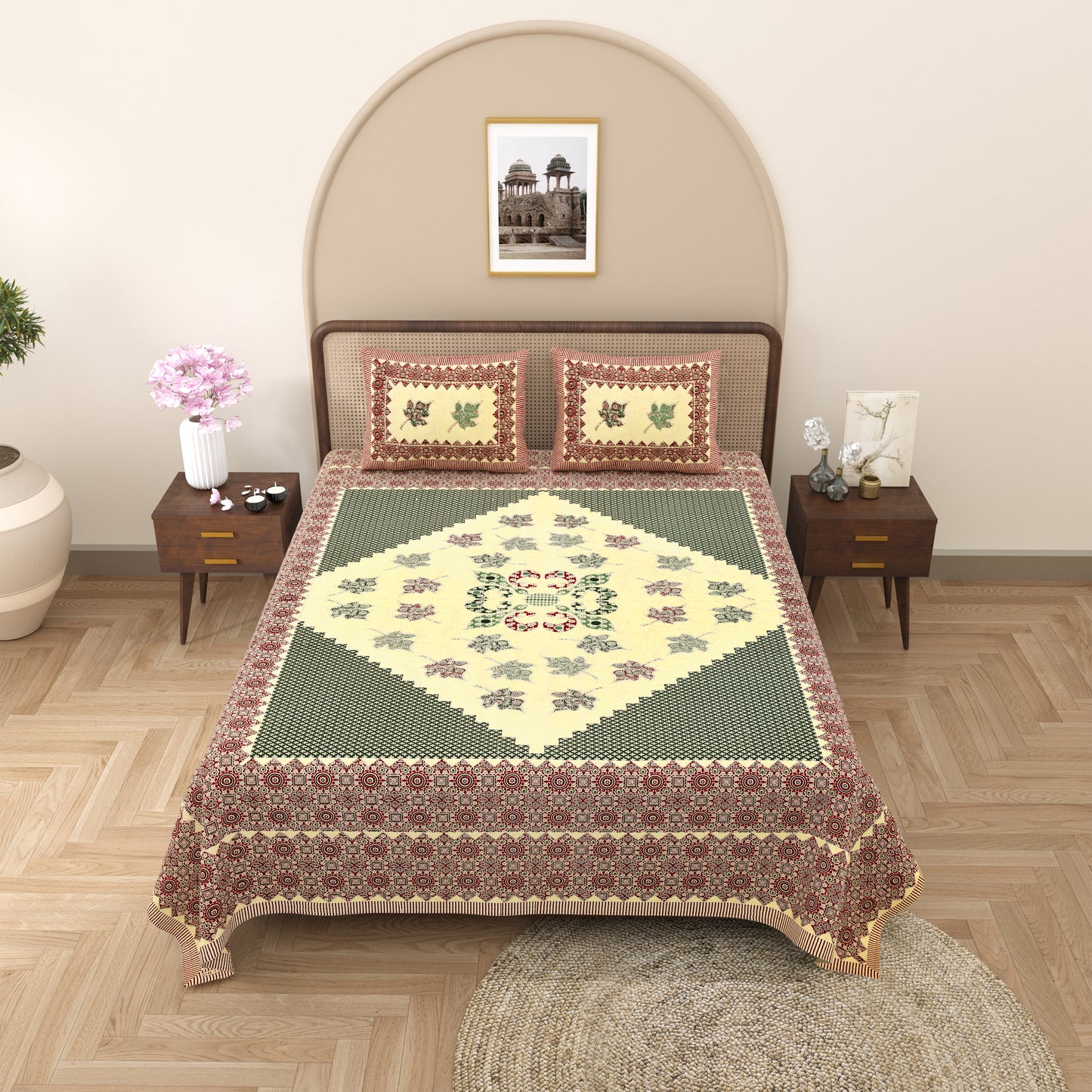 Kashish Print 100% Cotton King Size Bedsheet with 2 Pillow Cover Set