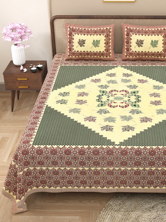 Kashish Print 100% Cotton King Size Bedsheet with 2 Pillow Cover Set