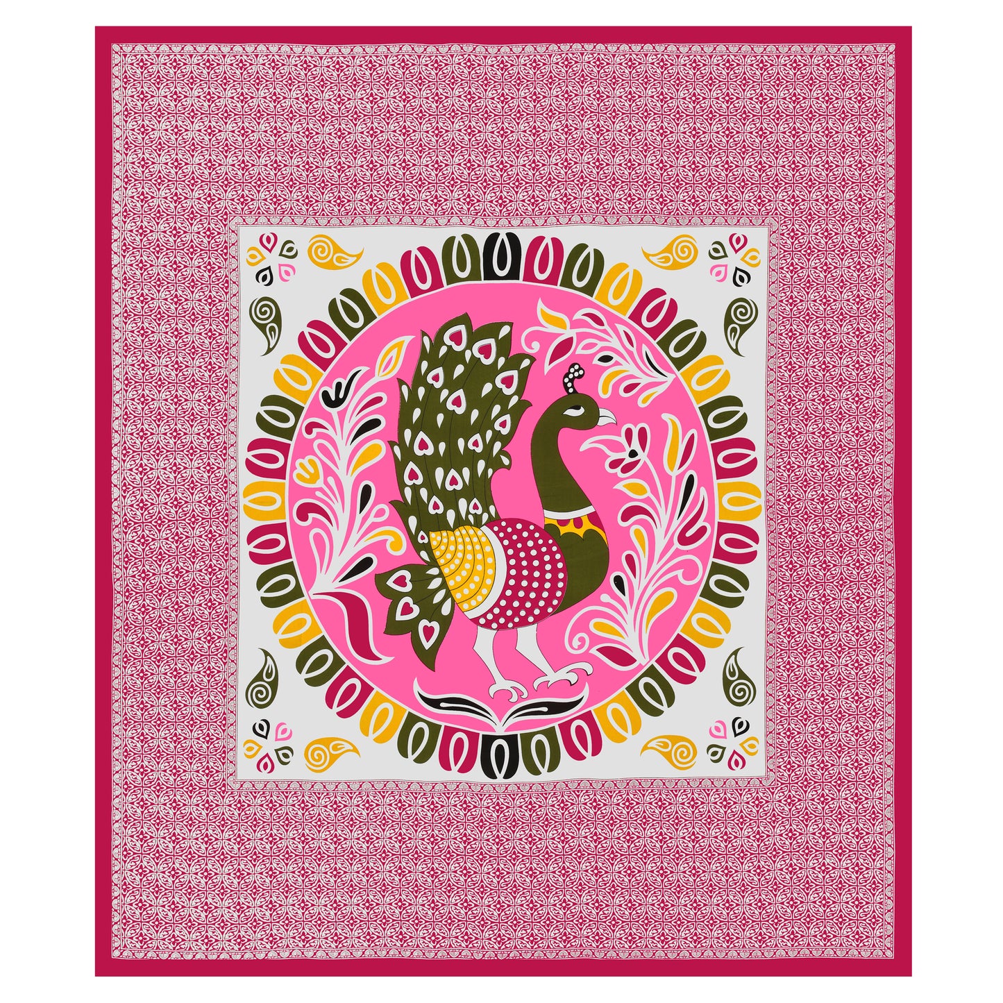 New Peacock Mandela Bedsheet 100% Cotton Queen Size Bedsheet With 2 Pillow Cover Set