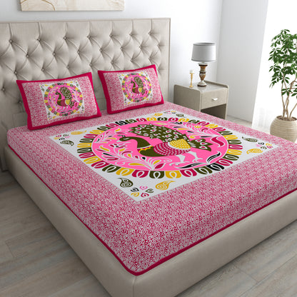 New Peacock Mandela Bedsheet 100% Cotton Queen Size Bedsheet With 2 Pillow Cover Set