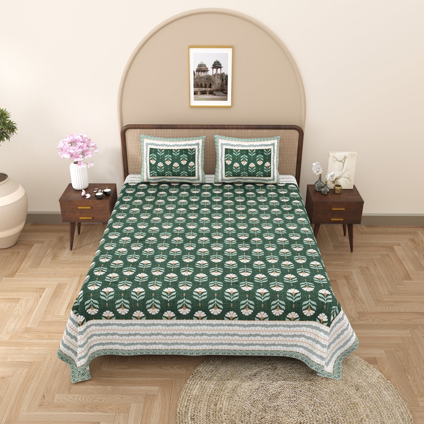 100% Cotton King Size Bedsheet with 2 Pillow Cover Set