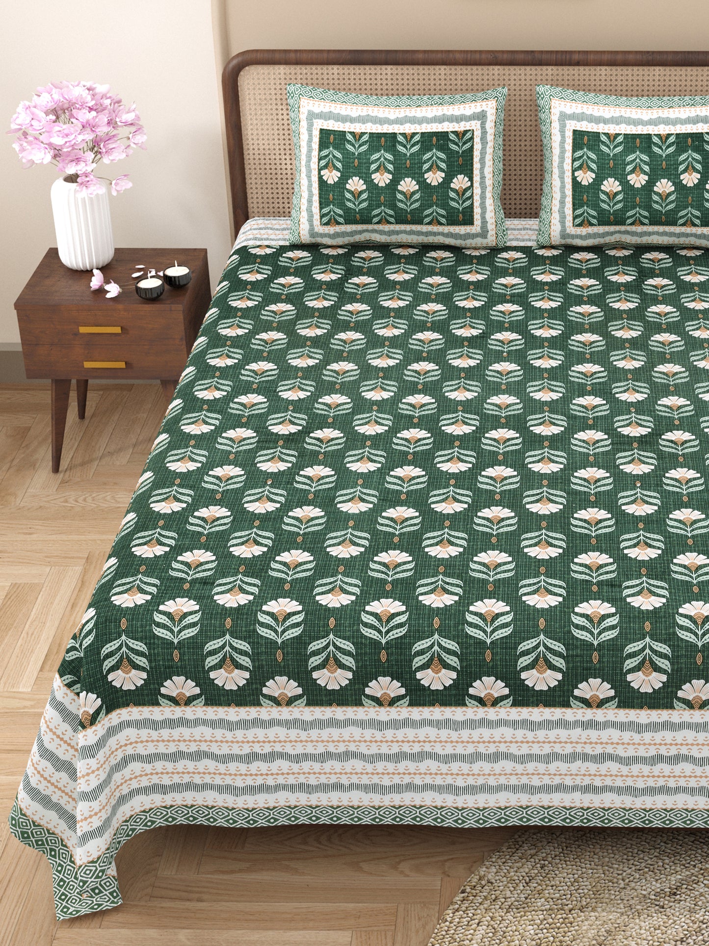 100% Cotton King Size Bedsheet with 2 Pillow Cover Set