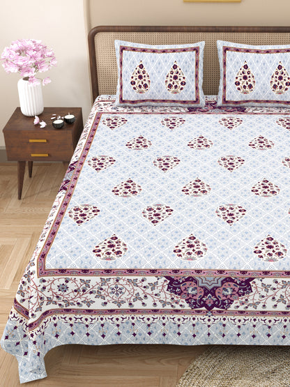 Royal Sanganeri Block Print 100% Cotton King Size Bedsheet with 2 Pillow Cover Set