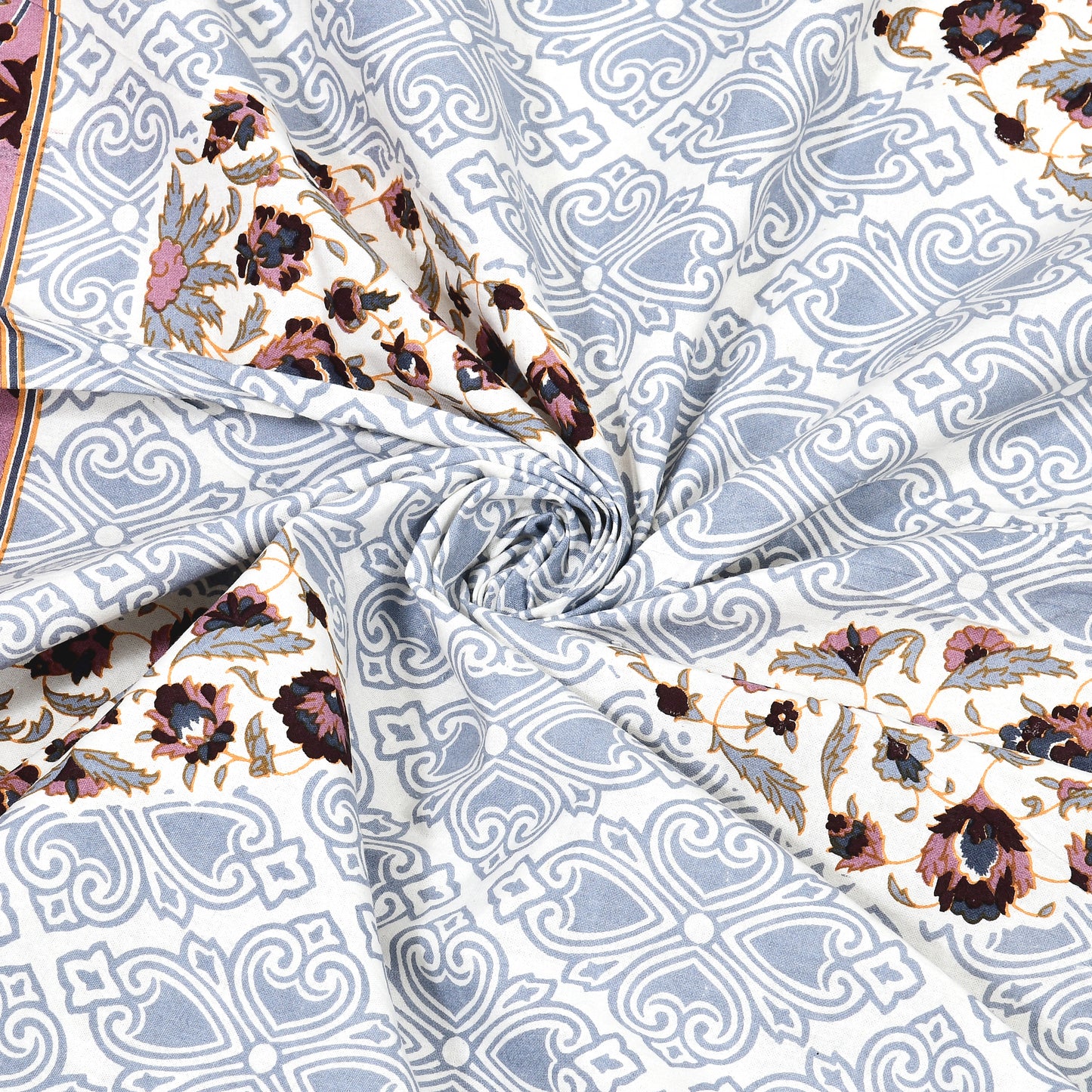 Royal Sanganeri Block Print 100% Cotton King Size Bedsheet with 2 Pillow Cover Set