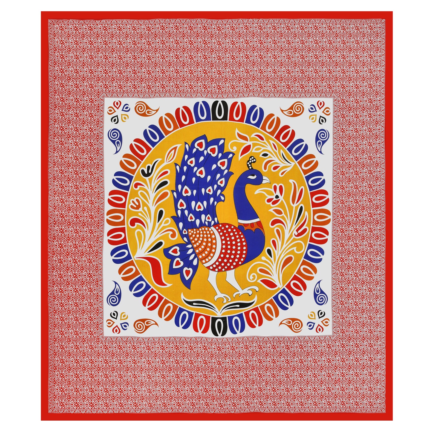 New Peacock Mandela Bedsheet 100% Cotton Queen Size Bedsheet With 2 Pillow Cover Set