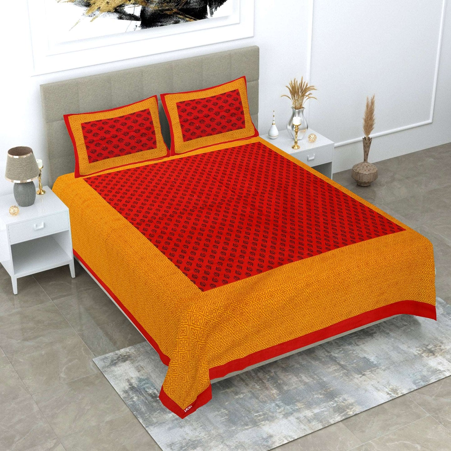 100% Cotton Bedsheet 180 -TC Cotton Double Size Bedsheet, 5 set Combo Pack With 10 Pillow Cover - JaipurToHome