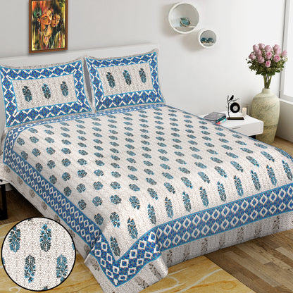 Jaipuri Bedsheet 100% Cotton Rajasthani Traditional Super King Size  Bedsheet with 2 Pillow Cover 100*108 Alllemo
