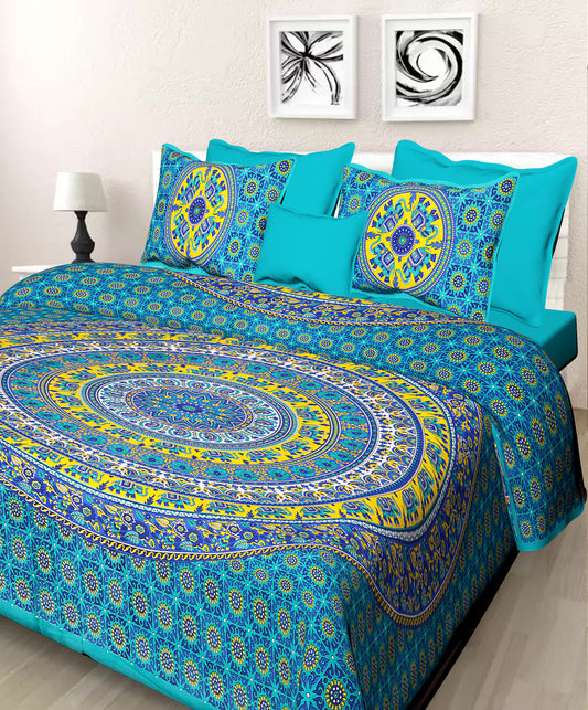 Jaipuri 100% Cotton Double Size Bedsheet ( Sky-Blue 280 TC) www.jaipurtohome.com