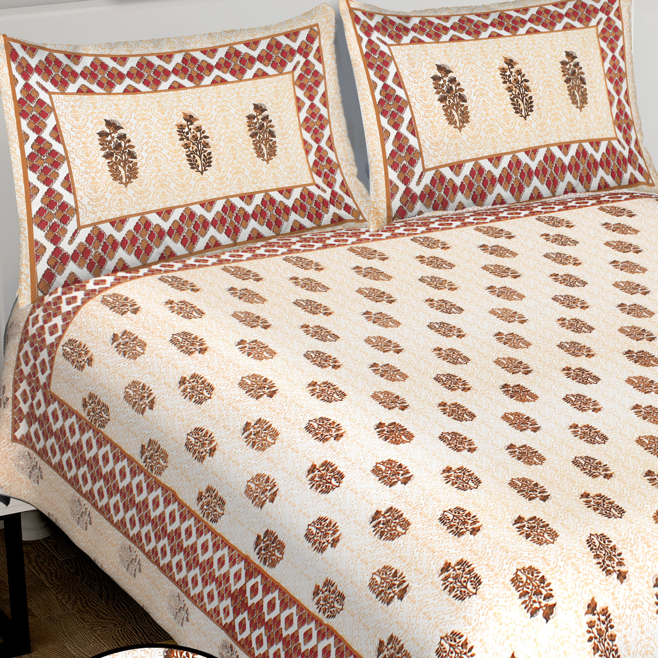 Jaipuri Bedsheet 100% Cotton Rajasthani Traditional Super King Size  Bedsheet with 2 Pillow Cover 100*108 www,JaipurToHome.com