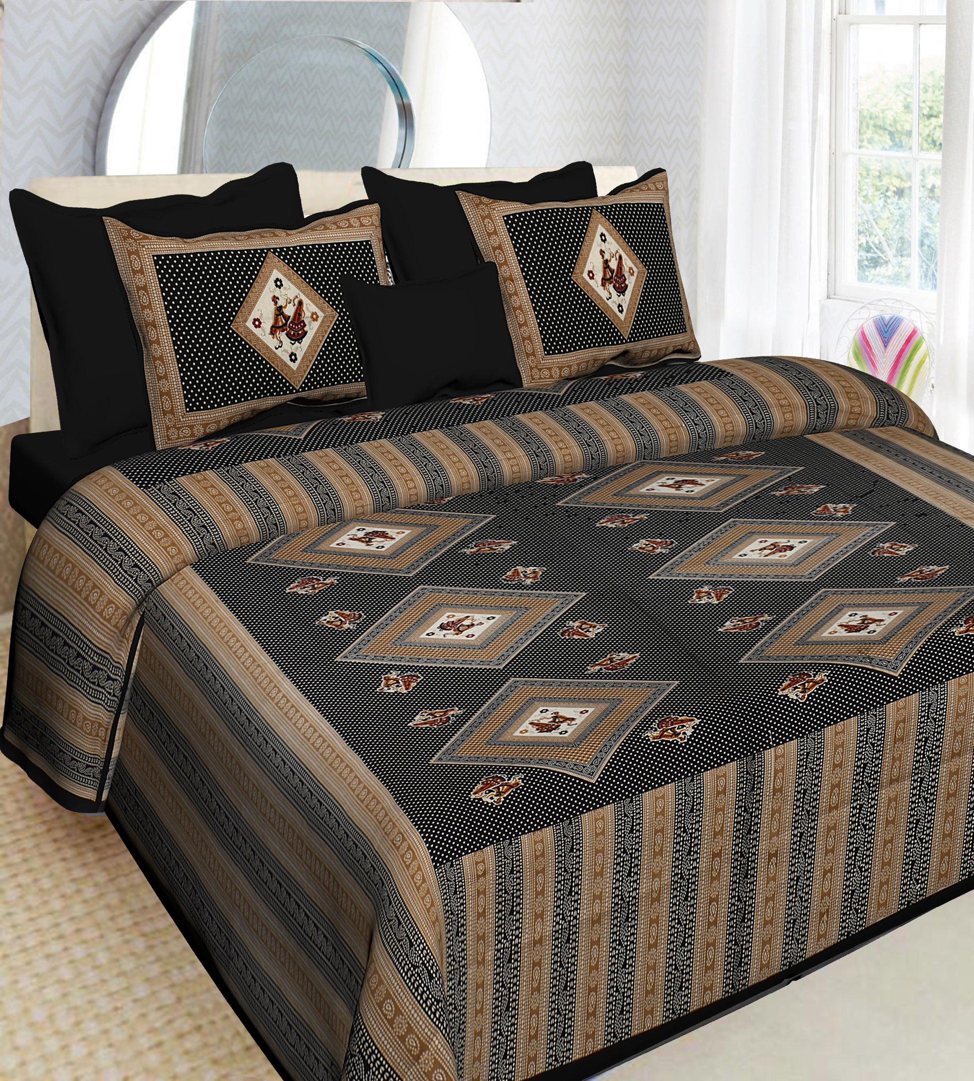 Jaipuri 100% Cotton Double Size Bedsheet with 2 Pillow Covers ( 280 TC ) JAIPUR PRINTS