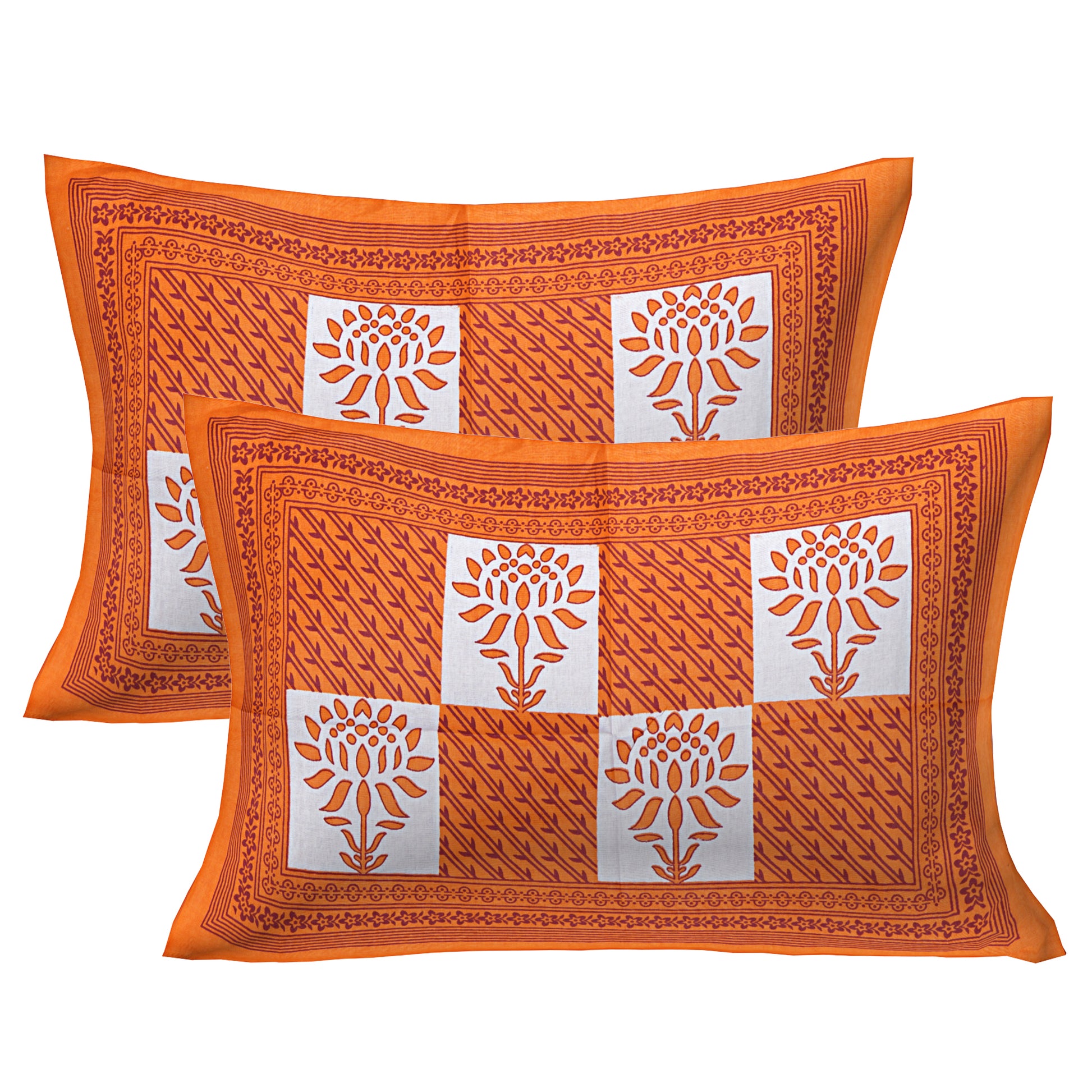 Jaipuri 100% Cotton Double Size Bedsheet with 2 Pillow Covers ( Orange , 280 TC ) JAIPUR PRINTS