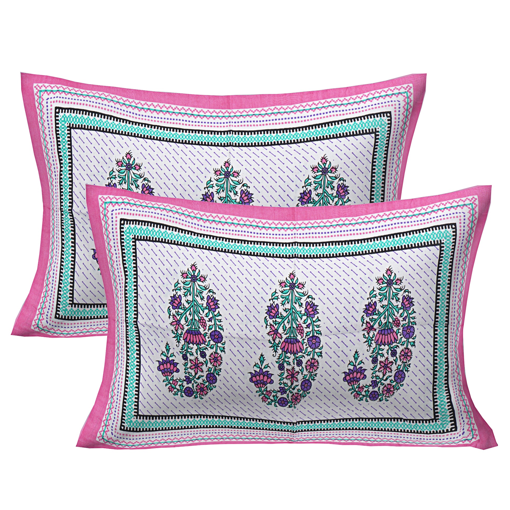 Jaipuri 100% Cotton Double Size Bedsheet with 2 Pillow Covers ( Pink , 280 TC ) JAIPUR PRINTS