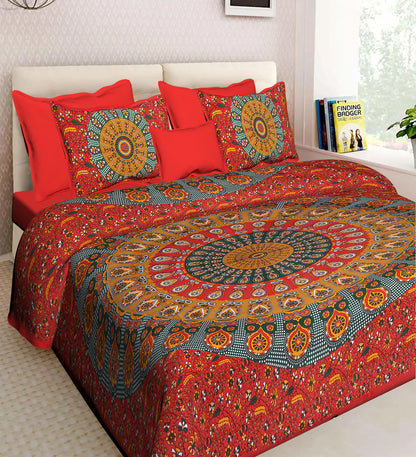 Jaipuri 100% Cotton Double Size Bedsheet with 2 Pillow Covers ( Red , 280 TC ) JAIPUR PRINTS