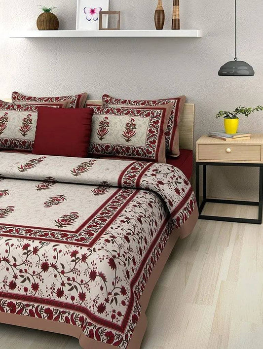 100% Cotton Rajasthani Jaipuri Traditional King Size  Double Bed Bedsheet with 2 Pillow Covers - Multi www.jaipurtohome.com