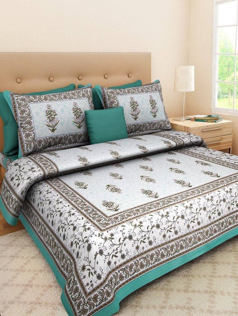 100% Cotton Jaipuri Traditional King Size  Double Bed Bedsheet with 2 Pillow Covers www.jaipurtohome.com