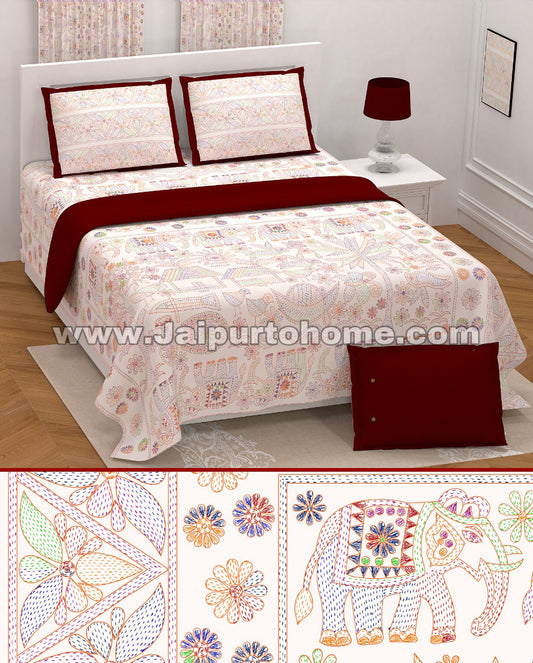 Alllemo Brand Maroon Bedsheet 100% Cotton Traditional Jaipuri Print 1 King Bedsheet with 2 Pillow Covers Alllemo