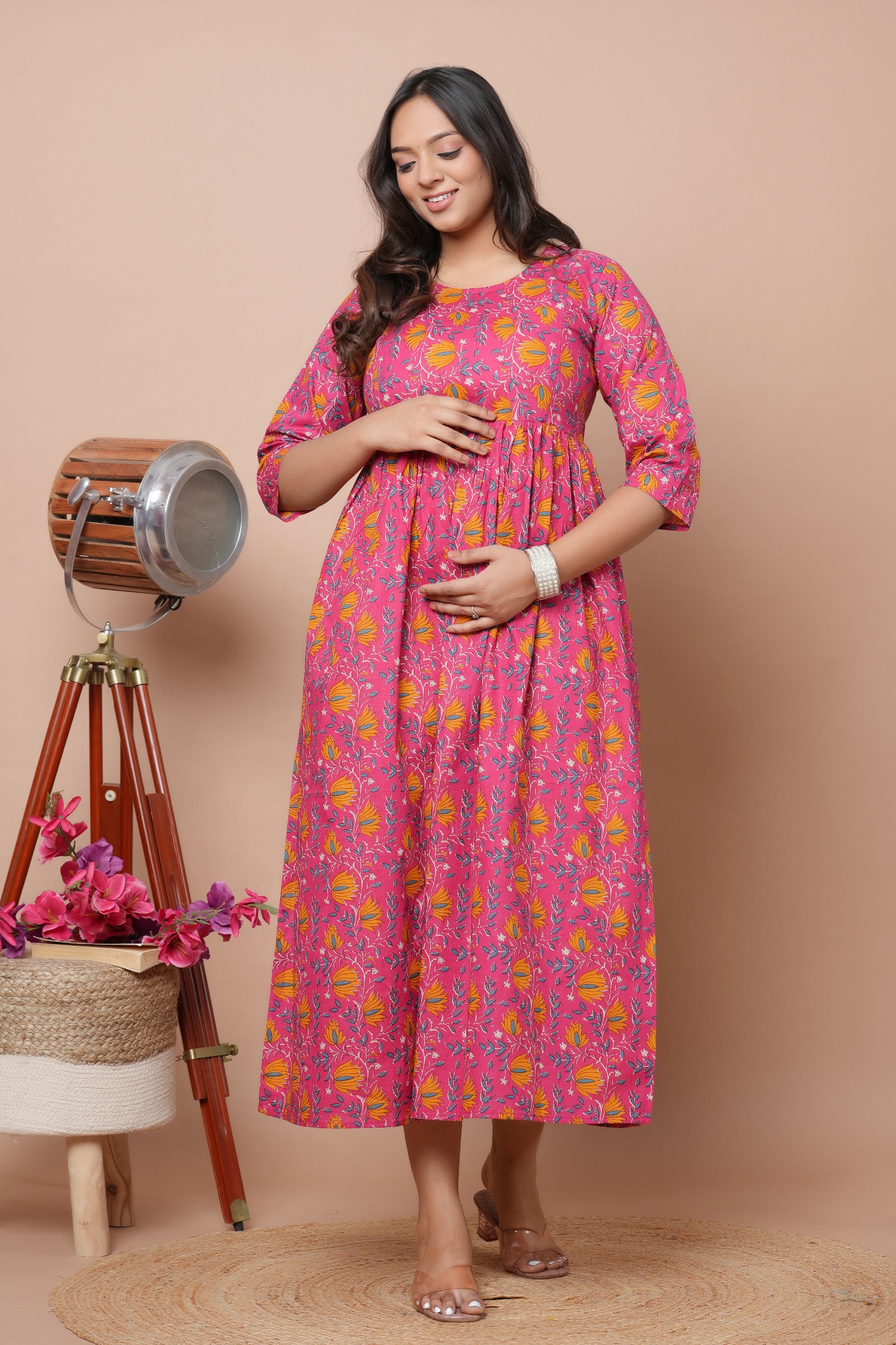 Attractive Maternity/Feeding Gown with Both Side Stylish Breast Invisible Zip JAIPUR PRINTS