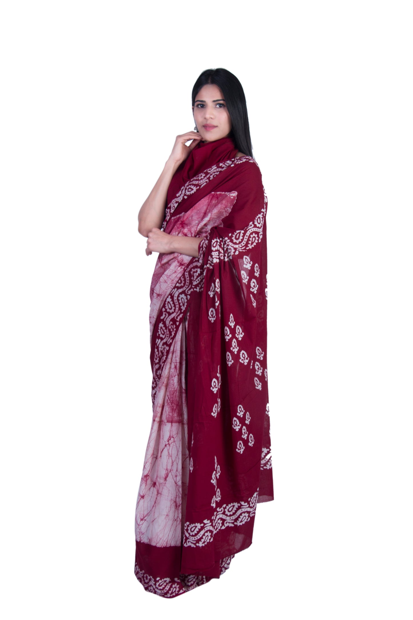 Aumara Handicrafts Women's Ikat Hand Block Print Jaipuri Cotton Mulmul Saree with Blouse freeshipping - www.jaipurtohome.com