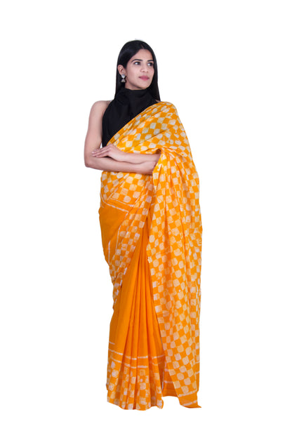 Aumara Women's Hand block printed cotton mulmul fabric saree With Blouse Piece Traditional Jaipuri Print freeshipping - www.jaipurtohome.com