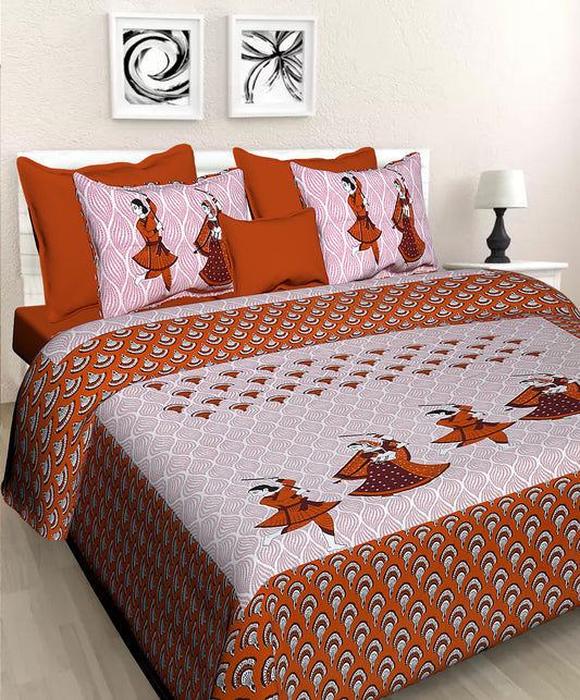 Jaipuri 100% Cotton Double Size Bedsheet with 2 Pillow Covers ( Brown , 280 TC ) JAIPUR PRINTS