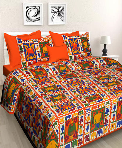 Jaipuri 100% Cotton Double Size Bedsheet with 2 Pillow Covers ( Orange , 280 TC ) JAIPUR PRINTS