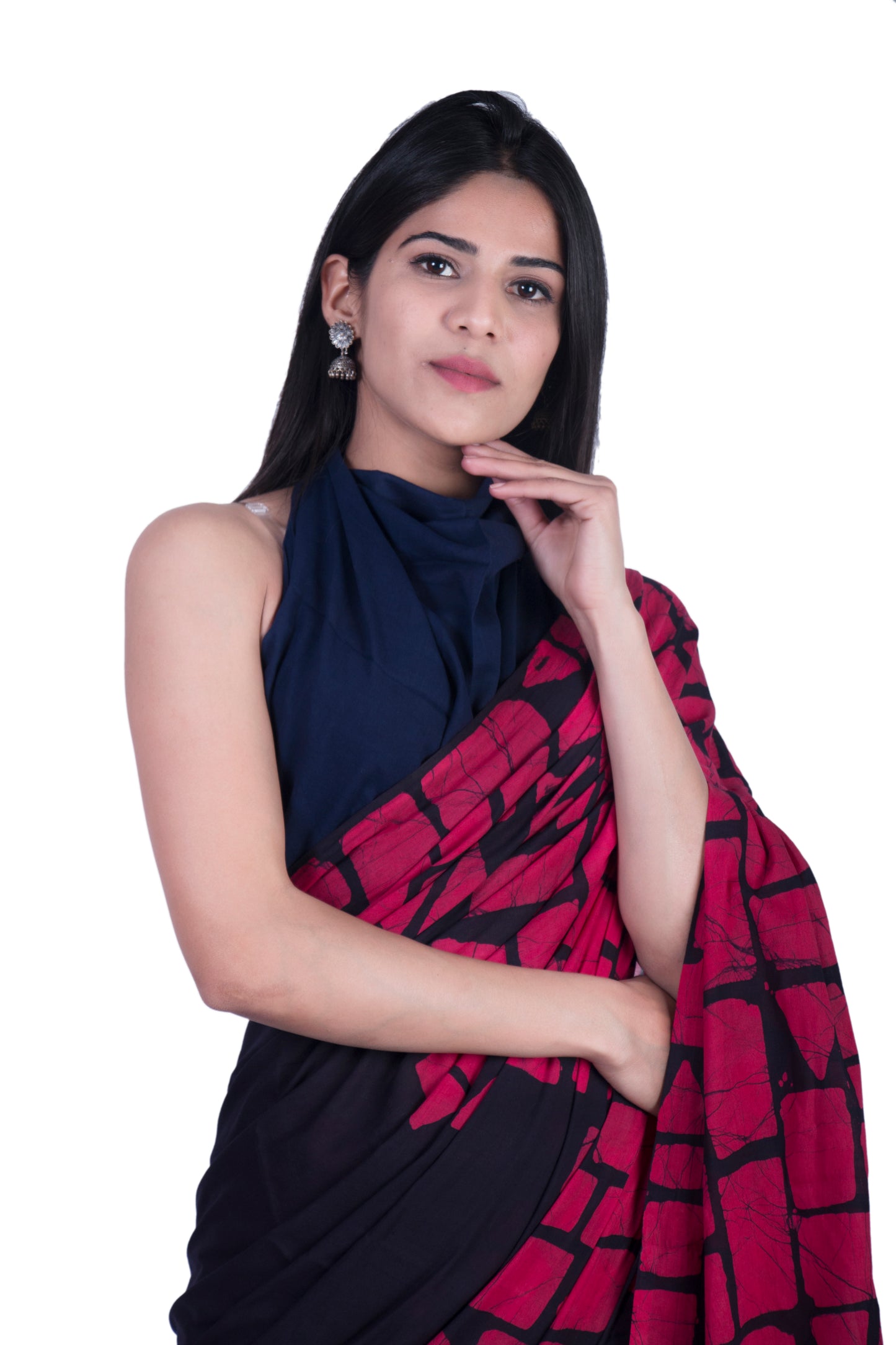 Aumara Handicrafts Women's Ikat Hand Block Print Jaipuri Cotton Mulmul Saree with Blouse freeshipping - www.jaipurtohome.com