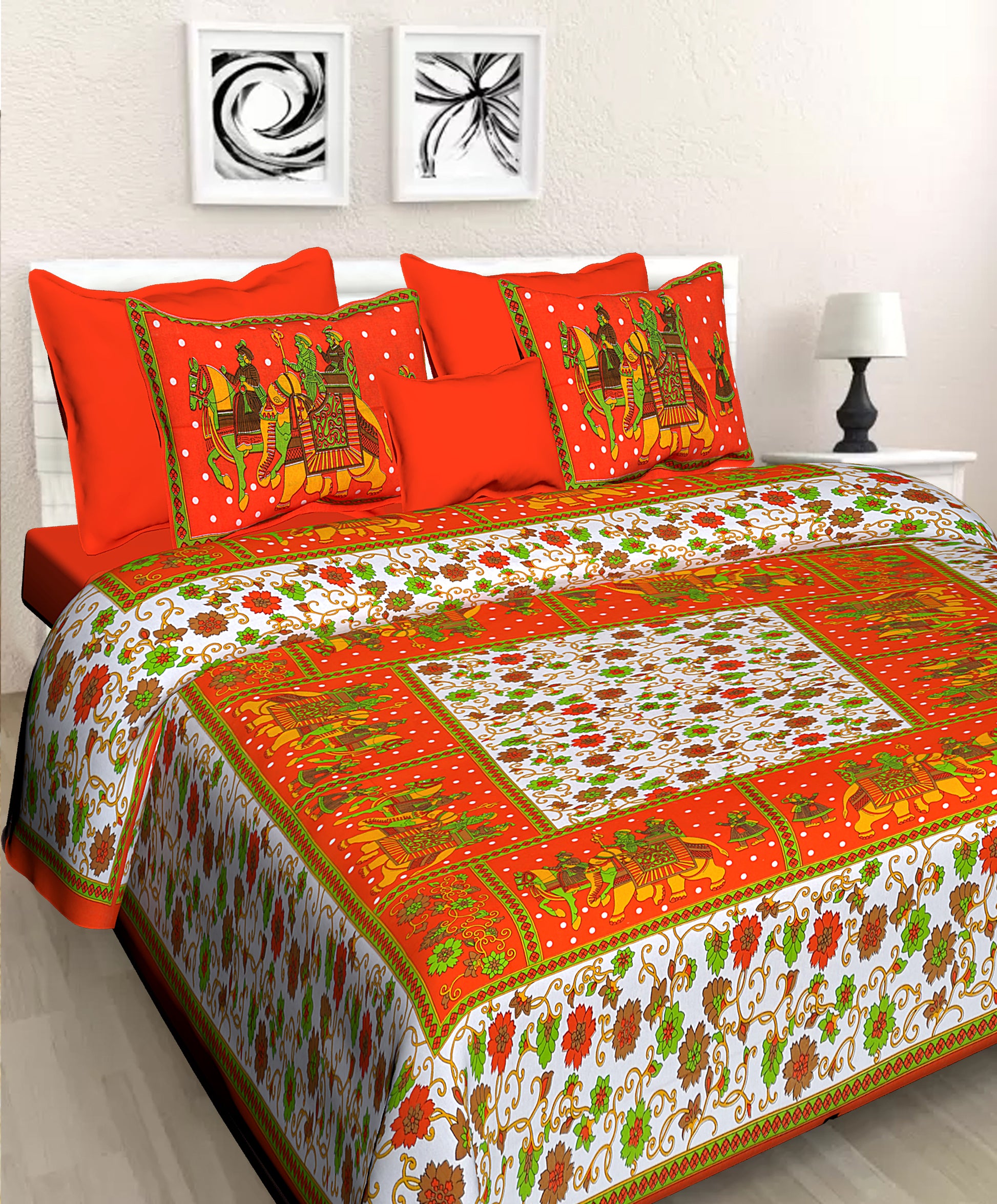 Jaipuri 100 % Cotton Double Size Bedsheet  ( 280 TC ) JAIPUR PRINTS