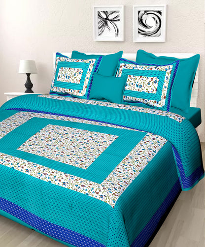 Jaipuri 100% Cotton Double Size Bedsheet with 2 Pillow Covers ( See Green , 280 TC ) JAIPUR PRINTS