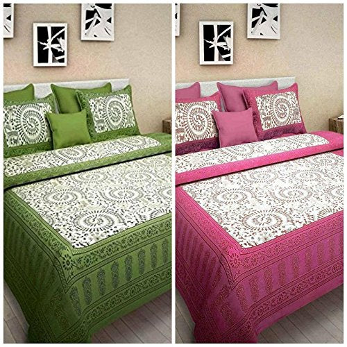 Jaipur Prints 100 % Cotton Jaipuri Rajasthani Double 2 Bedsheet Combo with 4 Pillow Cover JAIPUR PRINTS