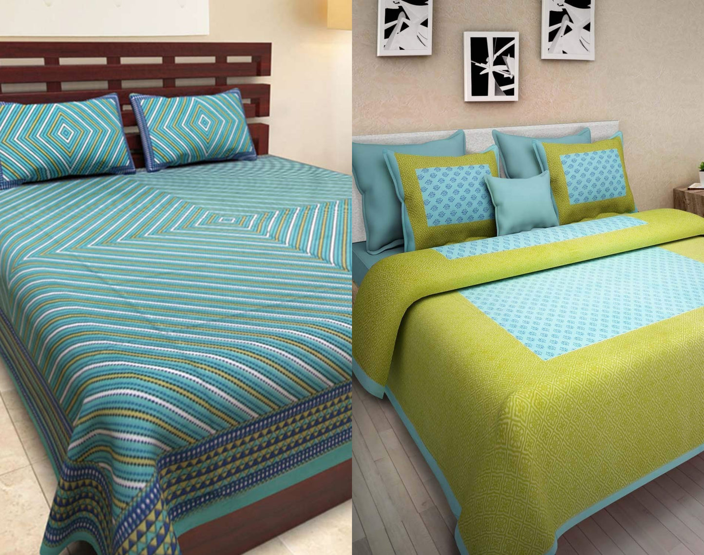 Jaipuri Printed 100% Cotton Bedsheet 240 -TC Cotton King Size 2 Bedsheet With 4 Pillow Cover - Bedsheet Combo Pack freeshipping - www.jaipurtohome.com