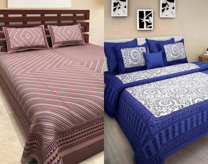 Jaipuri Printed 100% Cotton Bedsheet 240 -TC Cotton King Size 2 Bedsheet With 4 Pillow Cover - Bedsheet Combo Pack freeshipping - www.jaipurtohome.com