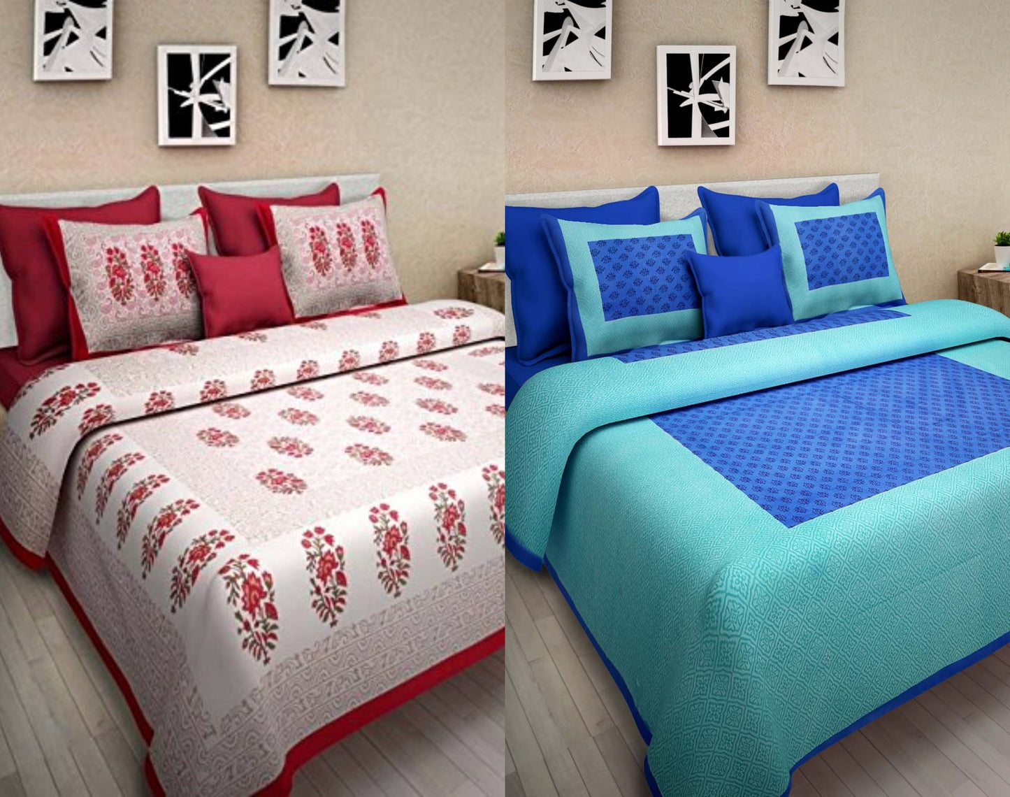 Jaipuriya 100% Cotton Bedsheet 240 -TC Cotton King Size 2 Bedsheet With 4 Pillow Cover - Bedsheet Combo Pack www.jaipurtohome.com