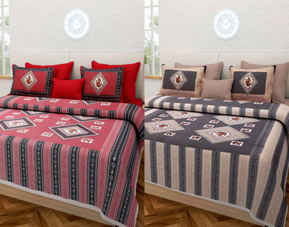 Jaipuri 100% Cotton Bedsheet 240 -TC Cotton King Size 2 Bedsheet With 4 Pillow Cover - Bedsheet Combo Pack www.jaipurtohome.com