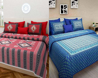 Jaipuri 100% Cotton Bedsheet 240 -TC Cotton King Size 2 Bedsheet With 4 Pillow Cover - Bedsheet Combo Pack www.jaipurtohome.com