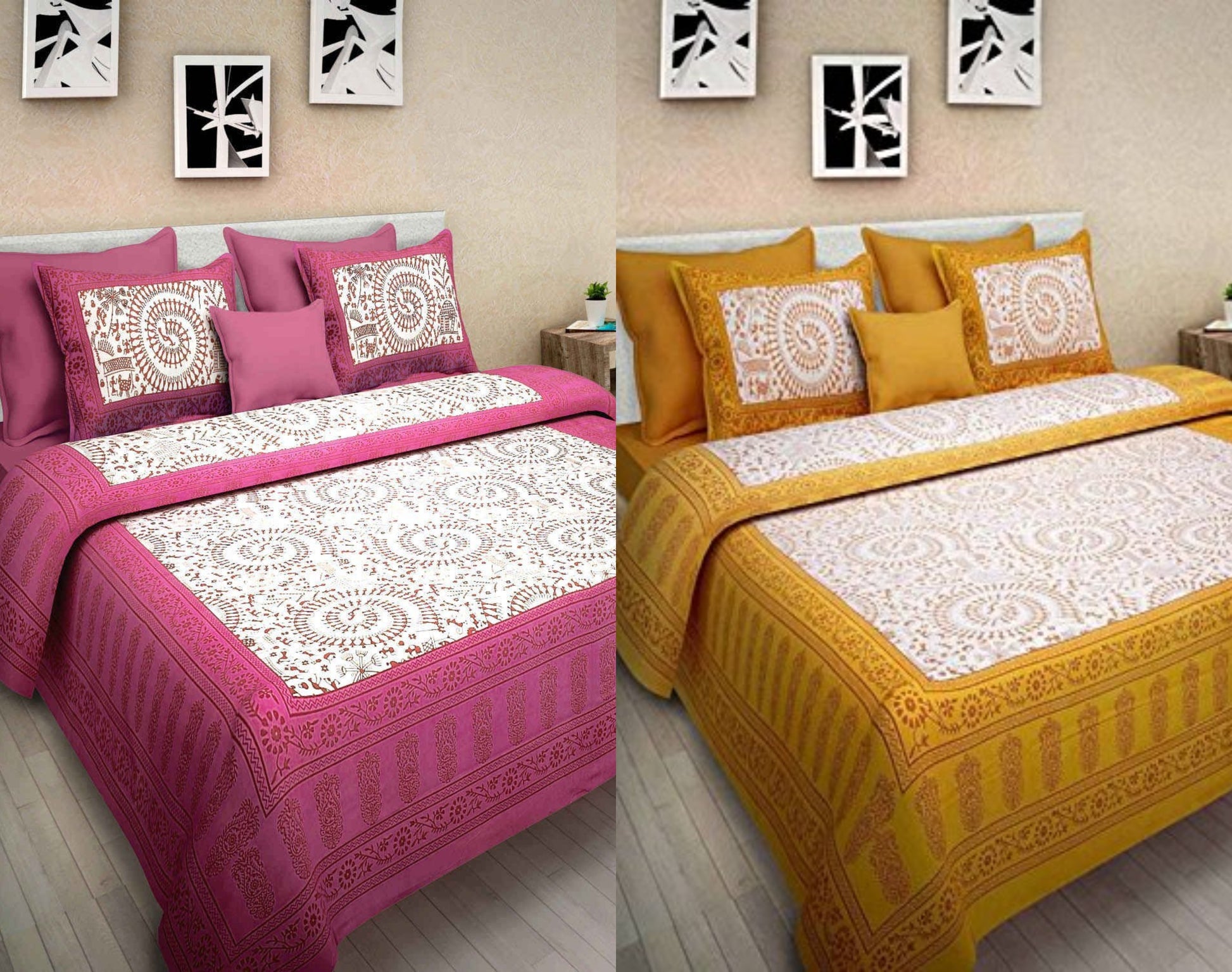 Jaipuri Printed 100% Cotton Bedsheet 240 -TC Cotton King Size 2 Bedsheet With 4 Pillow Cover - Bedsheet Combo Pack www.jaipurtohome.com