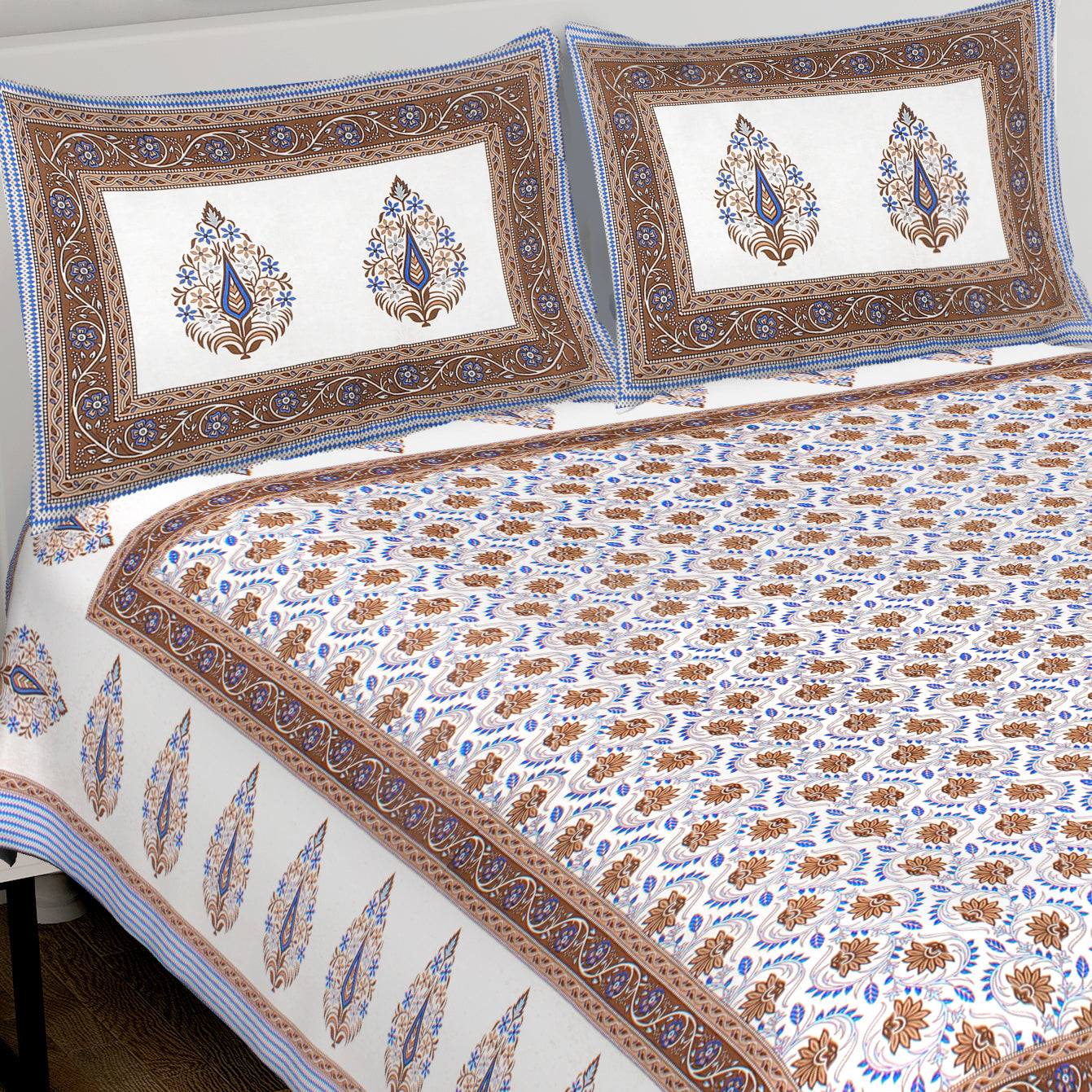 Jaipuri Bedsheet 100% Cotton Rajasthani Traditional Super King Size  Bedsheet with 2 Pillow Cover 100*108 www,JaipurToHome.com