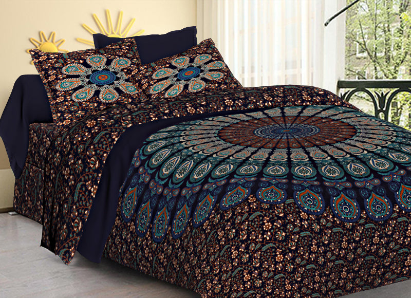 100% Cotton King Size Bedsheet Dark Naptol print JAIPUR PRINTS