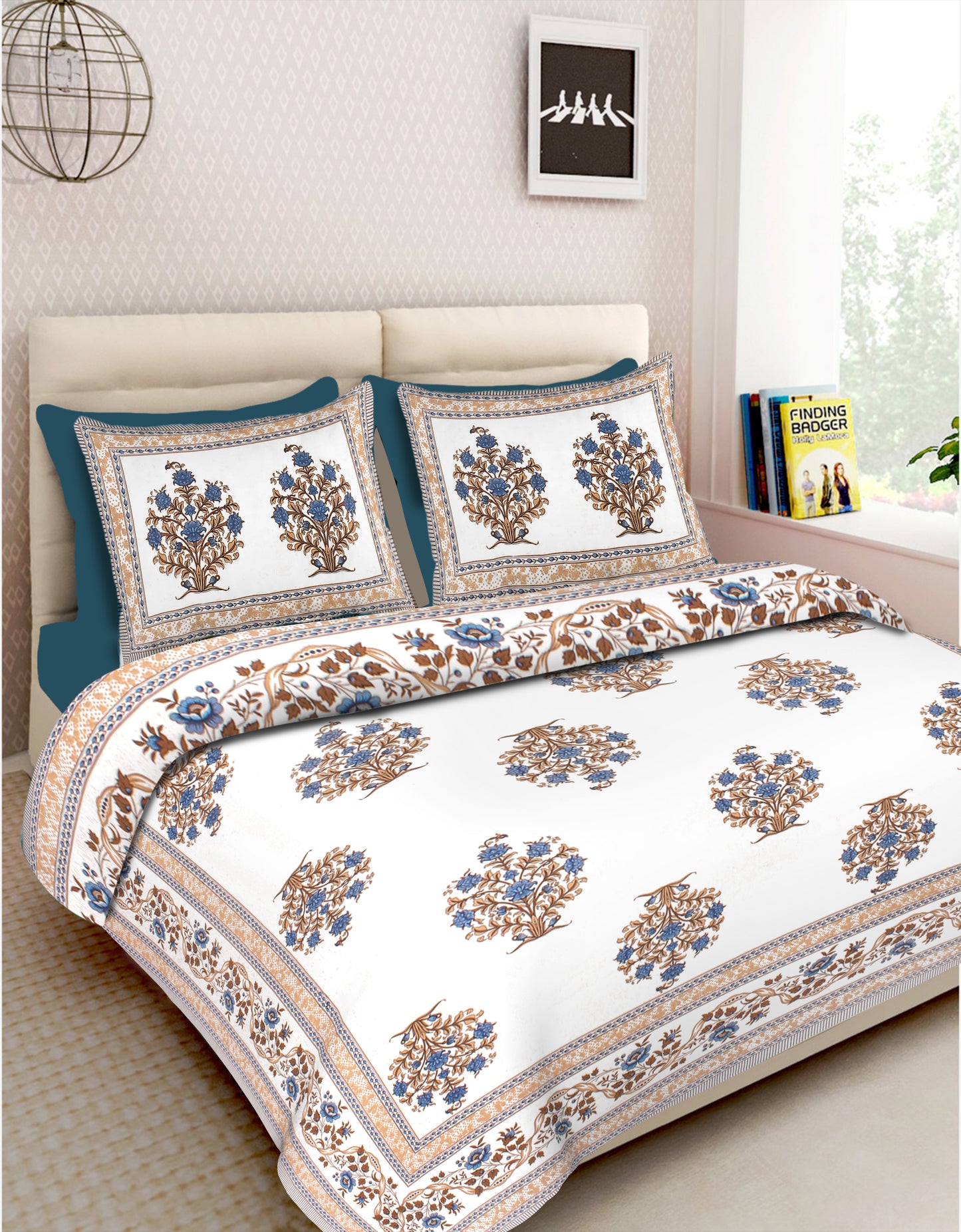 Jaipuri Bedsheet 100% Cotton Rajasthani Traditional Super King Size  Bedsheet with 2 Pillow Cover 100*108 www,JaipurToHome.com