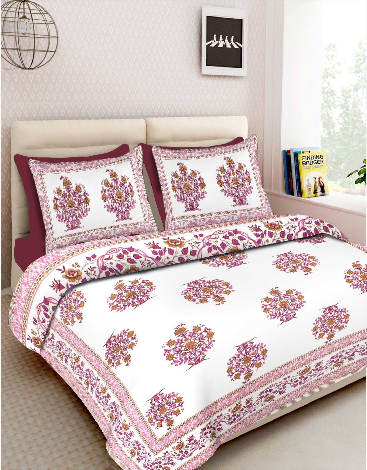 Jaipuri Bedsheet 100% Cotton Rajasthani Traditional Super King Size  Bedsheet with 2 Pillow Cover 100*108 www,JaipurToHome.com